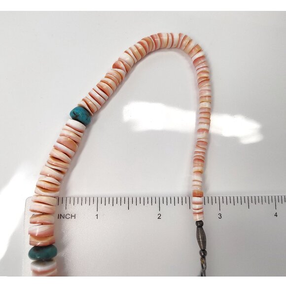 Native American Spiny Oyster Turquoise Necklace Graduated Heishi Sterling Beads - Picture 9 of 9